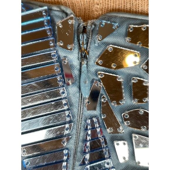 Retrofete Kia Mirror Embellished Mosaic Long Sleeve Blue Atoll Mini Dress Sz M - Picture 11 of 15